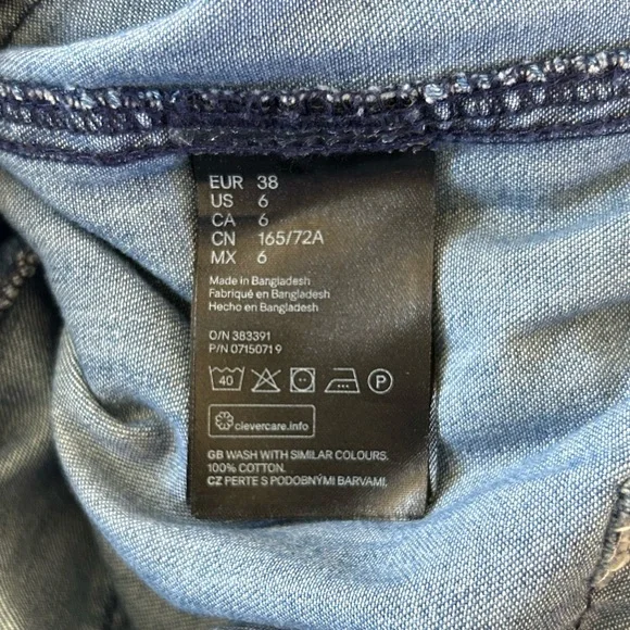 & Denim | Women's Medium Blue Lightweight Denim Jumpsuit tie waist hidden button - Picture 5 of 16